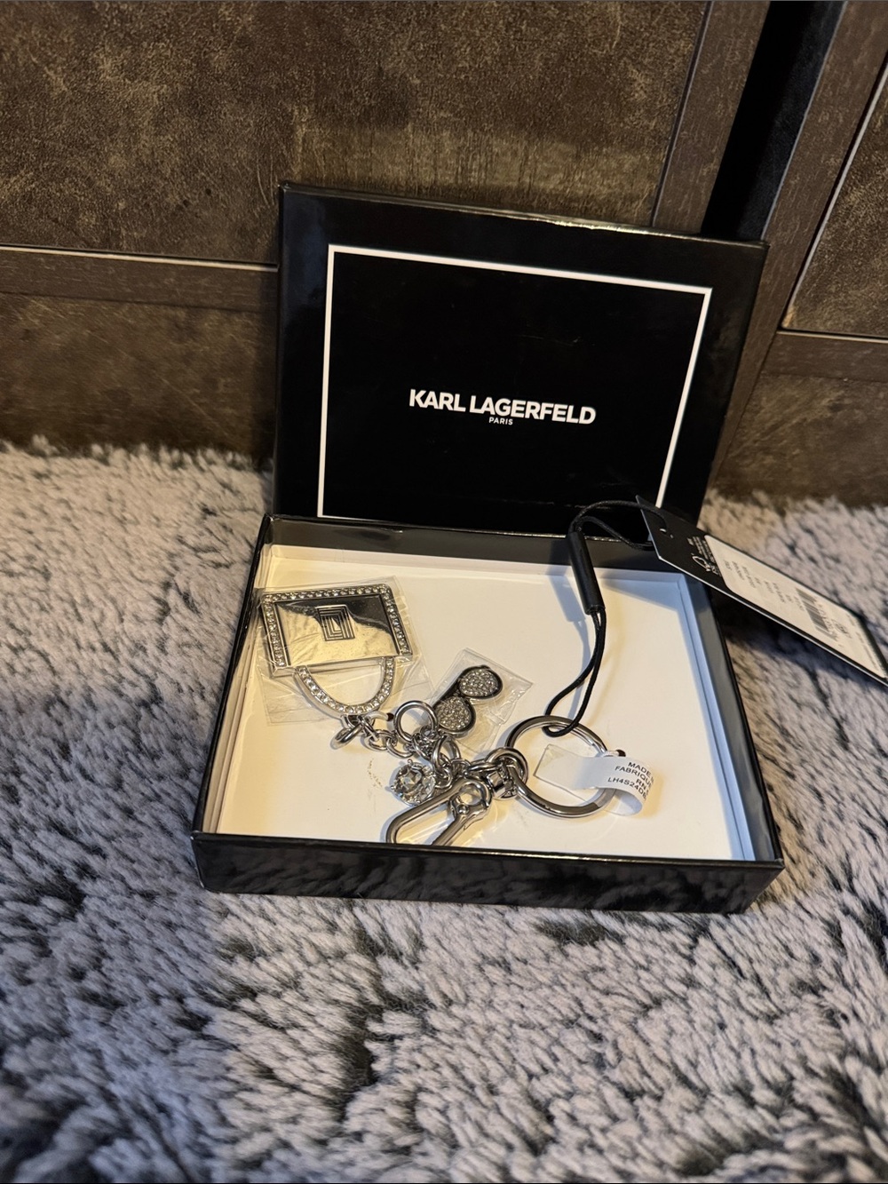 Karl Lagerfeld Silver-Tone Logo & Charm Key Holder